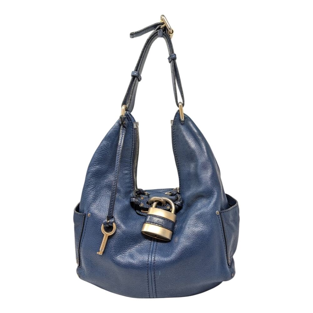 Chloé Paddington Hobo Phoebe Philo Blue Leather Gold Lock Key Rare Vintage Bag